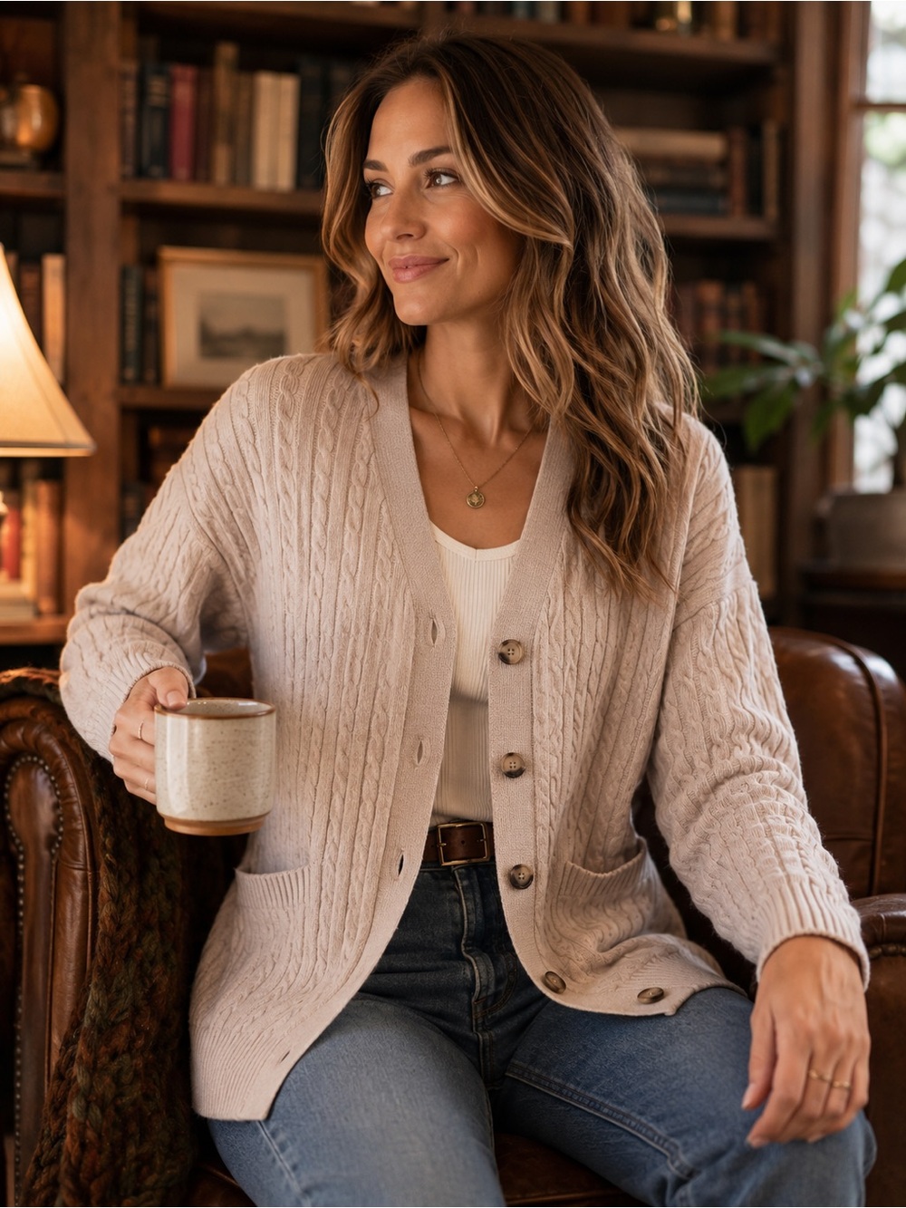 Happily Grey Cozy Cable-Knit Long Cardigan - M